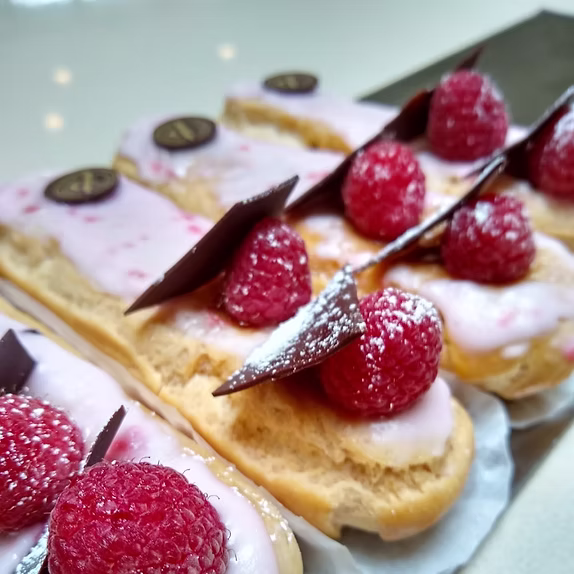 Eclairs French Cafe and Bakery raspberry eclair